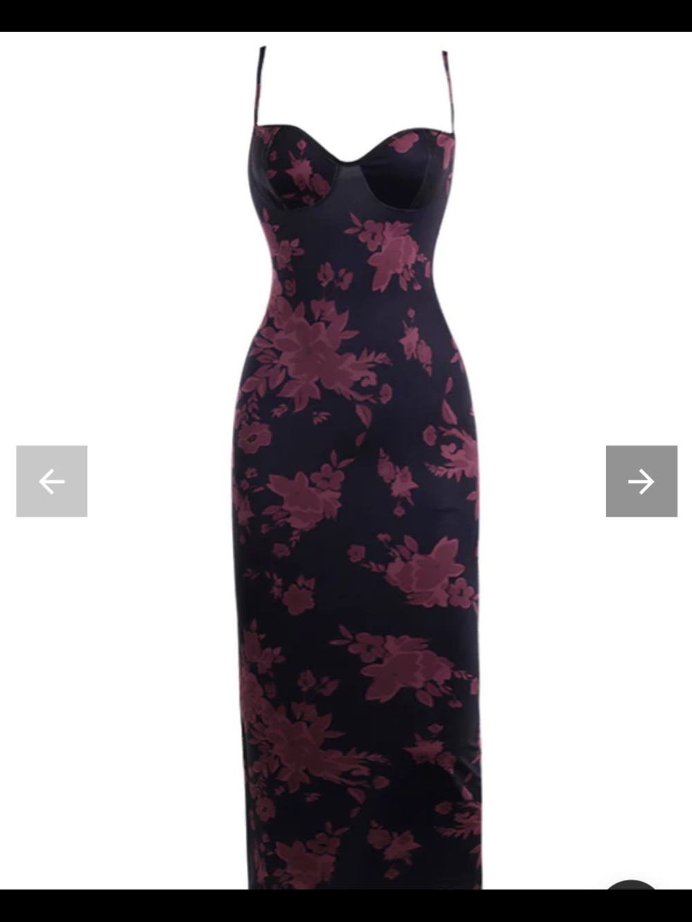 Floral Sheath Maxi Dress in Black and Plum